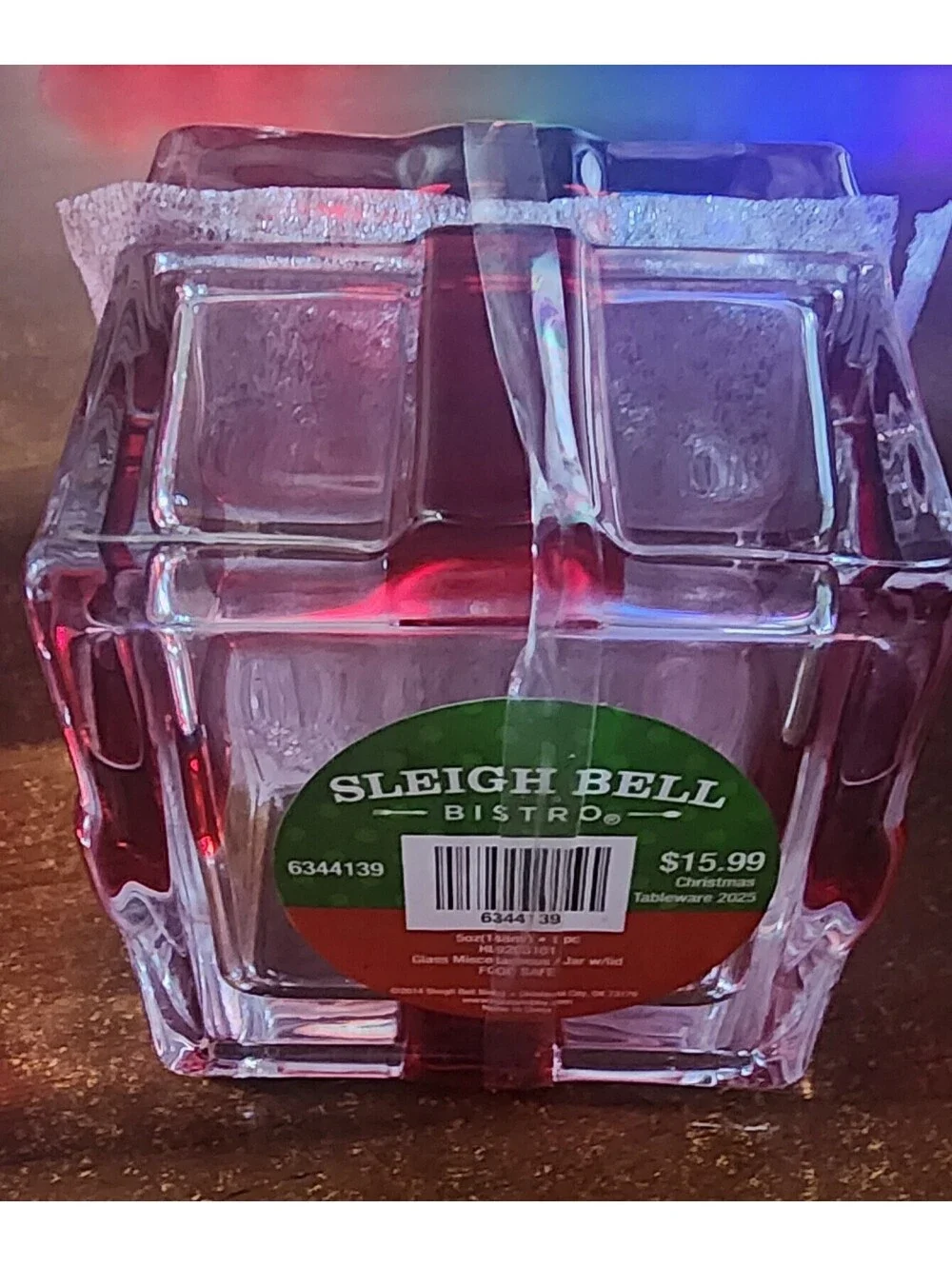 Sleigh Bell Bistro Red Ribbon Glass Tray and Gift Box Set